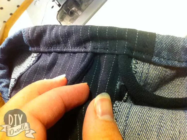 Drawstring on a jean skirt.