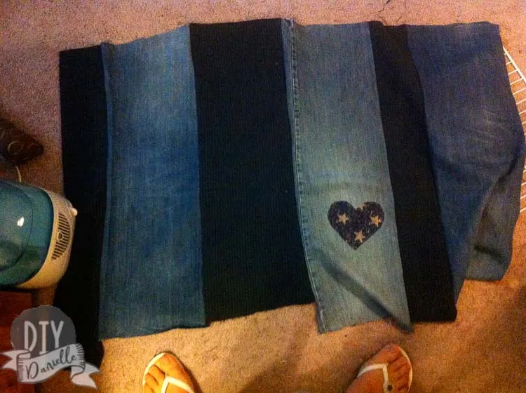The fabric strips sewn together. Coordinating jeans and dress pant fabric.