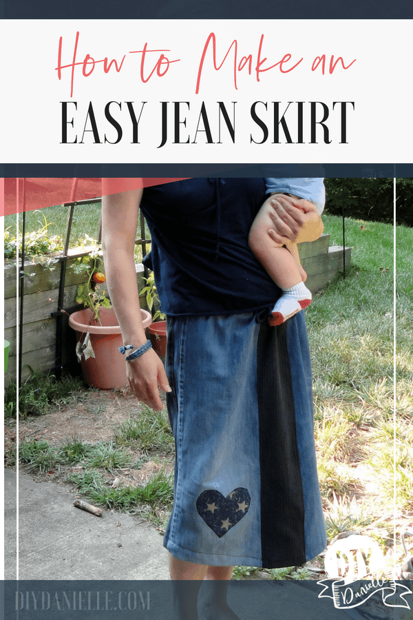 This easy patchwork denim skirt tutorial is the perfect item to make with old jeans! Jean skirts are the BEST!