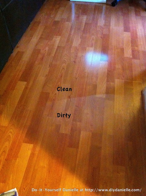 Before/after photos from laminate floor spray.