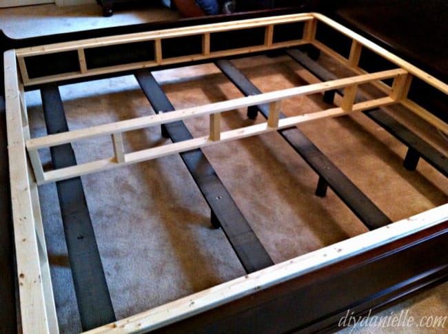 Partially put together box spring from a kit.