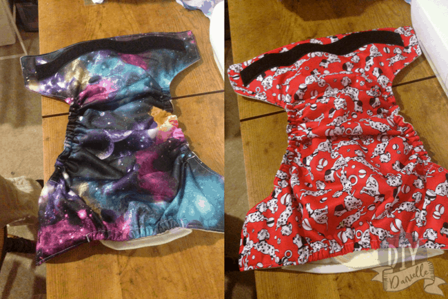 Two handmade cloth diapers.