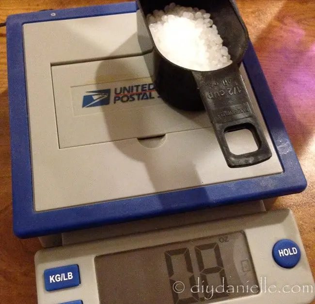 Weighing poly pellets on a small scale.