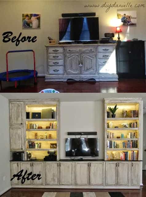 Before and after we built our built-in entertainment center.