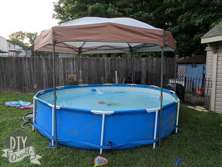 Pool with canopy over it for shade.