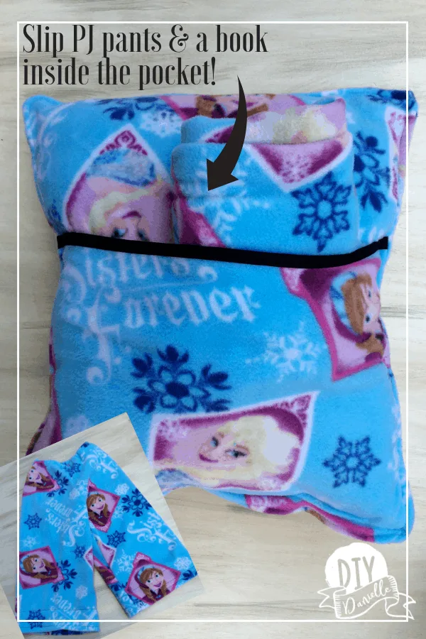 Tuck a book and a pair of matching PJ pants into this super cute fleece pocket pillow!