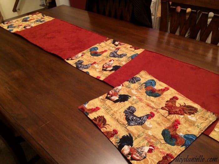 Coordinating rooster table runner to go with the toaster cover.