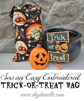 How to sew an easy embroidered trick-or-treat bag for your child for Halloween. It's not complicated and it has their name on it!