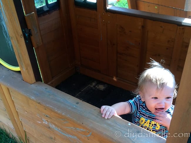 Flooring placed inside an outdoor playhouse to prevent mud.