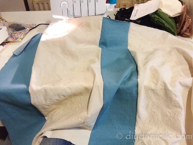 Sewing together the sides for the yoga bolster pillow