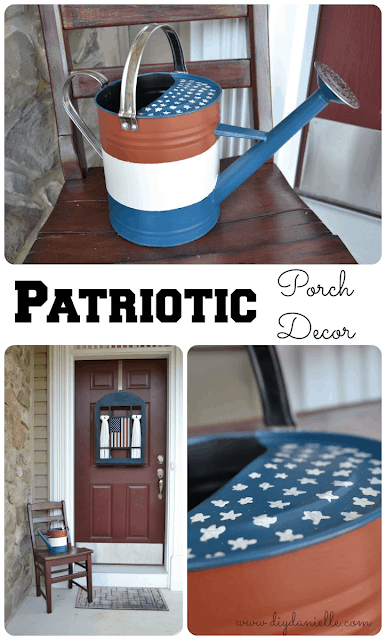 How to upcycle a watering can into Patriotic porch decor.