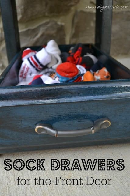 Upcycled Drawers: I used two old drawers to create a new furniture piece that holds our socks by the door. This helps organize and speed up the process to leave the house with two toddlers.