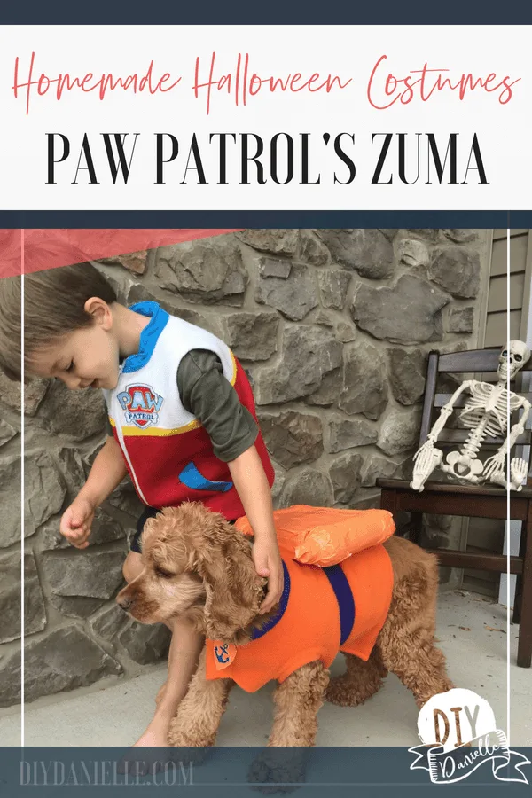 Learn how to make this awesome Zuma costume for your pup! This Paw Patrol dog costume is perfect for a family costume!