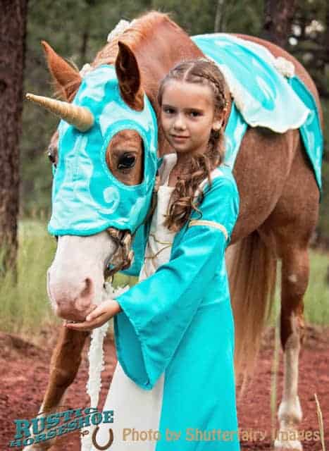 Dress up your horse as a unicorn and your child/yourself as a maiden. Every girl's dream Halloween costume (or just mine?).