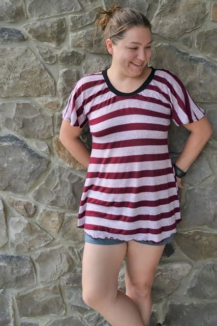 How to sew your own adult shirts for women. This was a very easy pattern and fun to put together. I used knit fabric and ribbing. #sewing 