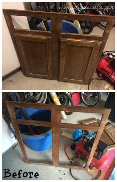 Upcycling an old cabinet for a Christmas card display.