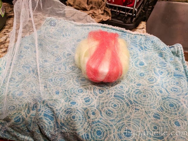 Wool roving around soap.