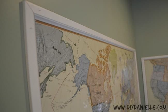 Close up of the wood frame around our maps.