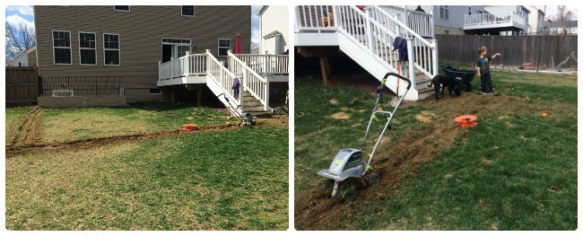 Preparing the area before installing the dog run fencing.