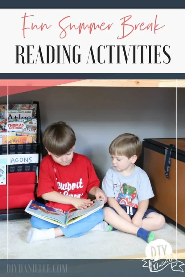 Summer reading activities to keep your kids from experiencing the summer slide. Older boy reading to younger boy.