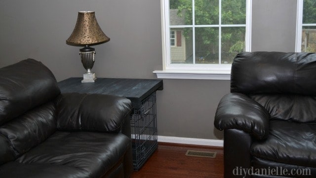 This is a Dog Crate Table Topper that I built to help hide the crate in my living room.