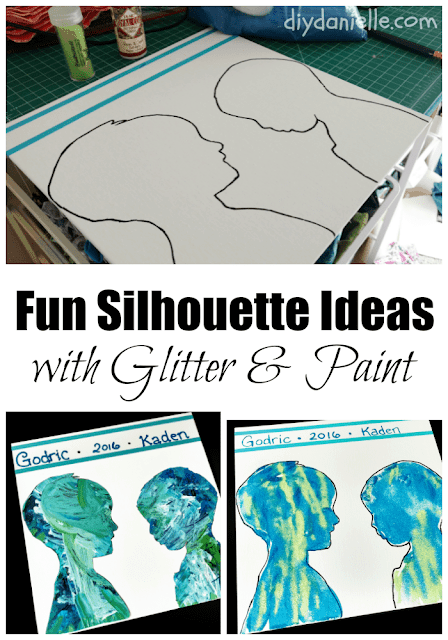 Fun silhouette idea that use glitter and paint. 