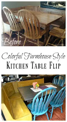 Kitchen Table with Benches: Colorfully Repainted!