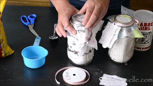 Add fabric over lid to the DIY Cookie Mix Mason Jar