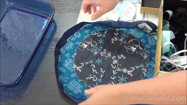 Fold over elastic and fabric circles used to make reusable bowl covers.