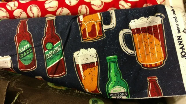 A 4 year old's idea of fun soda fabric for his lunch bag.