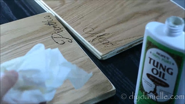 Using tung oil on a cutting board.