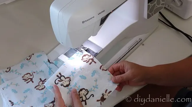 Sewing cloth wipe with a sewing machine.