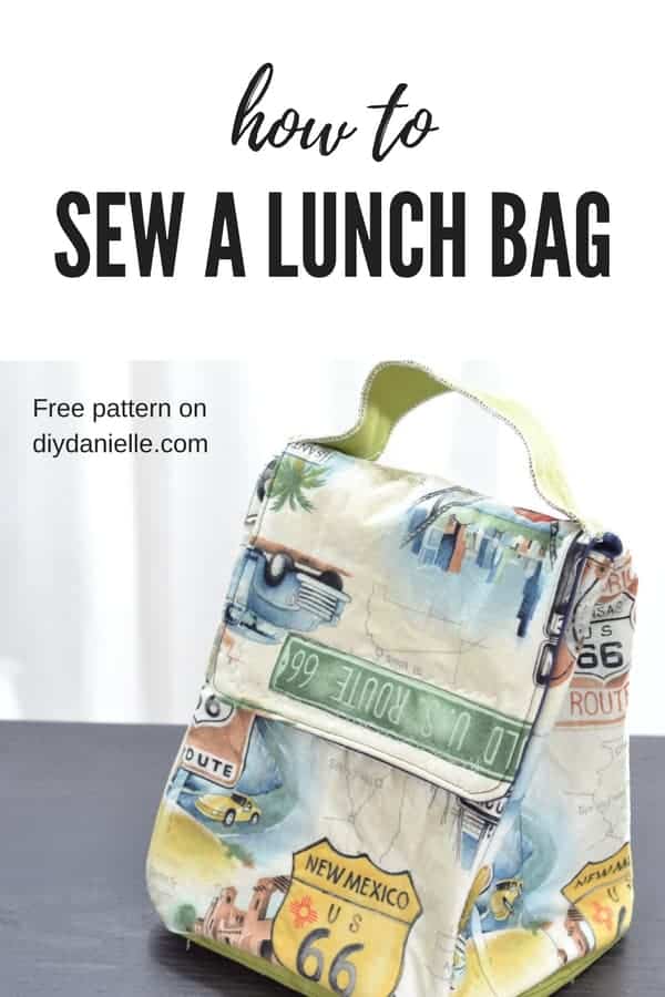 Children's lunch bag with road signs on it. Get the free pattern on diydanielle.com