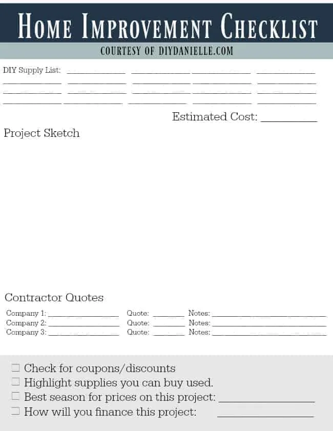 Free printable: Home Improvement Planning Checklist