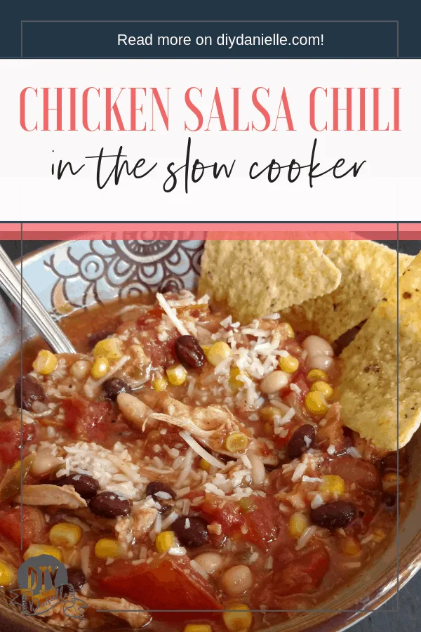 This chicken salsa chili can be made in the crockpot and it tastes oh-so-good!