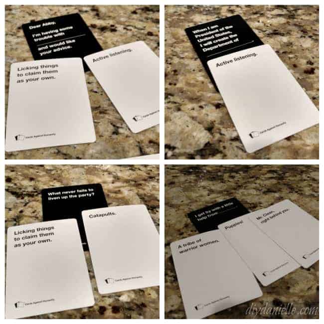 Looking at Cards Against Humanity Cards for making a costume.