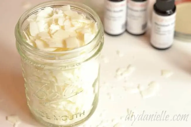 Soy wax in a mason jar to make candles.