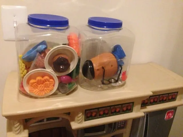 Reuse large containers for children's toys.