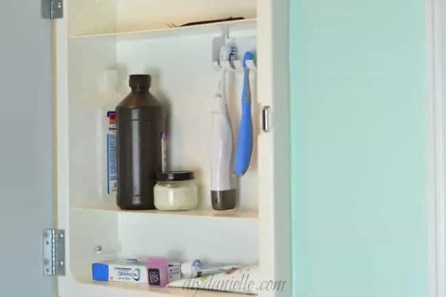 Medicine cabinet in child's bathroom.
