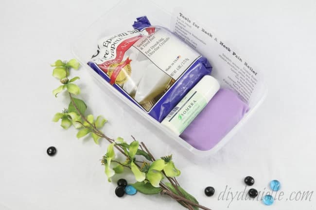 A pain relief kit for back and neck pain that helps keep me organized.