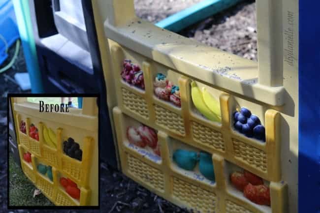 Acrylic paint on a plastic playhouse faded quickly.