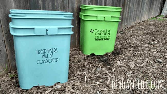 Painted planters with plastic spray paint.