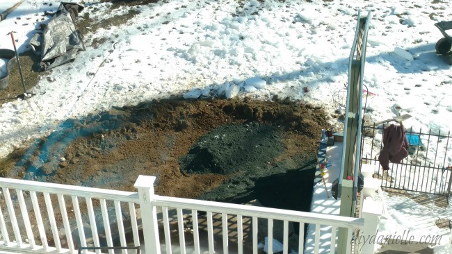 Patio install. Cleared area around the pond.