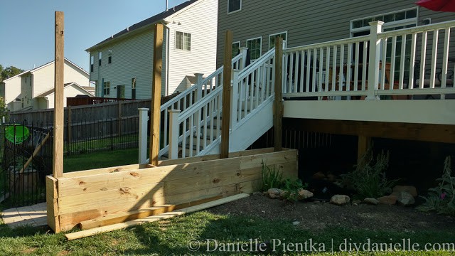 Privacy planters before the trellis was added and before it was painted.