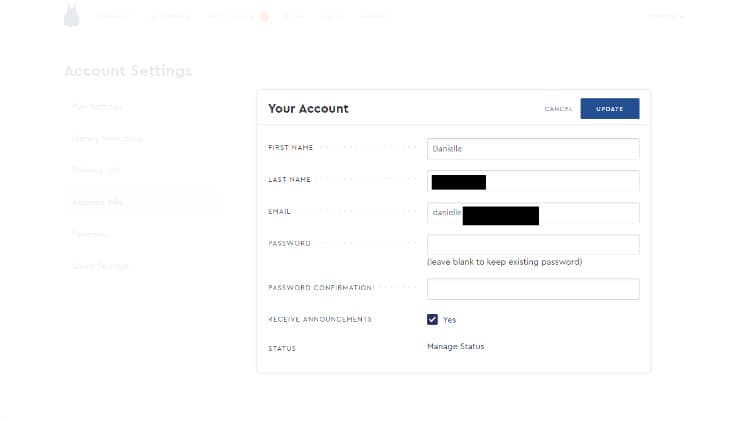 Click manage status to cancel your account.