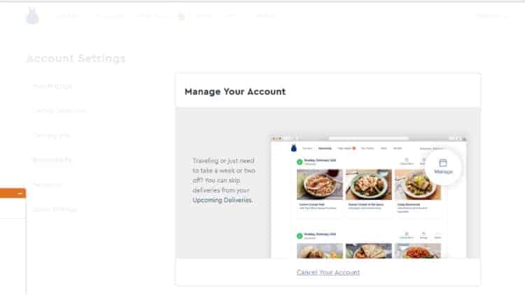 Click Cancel Your Account to cancel your Blue Apron membership.