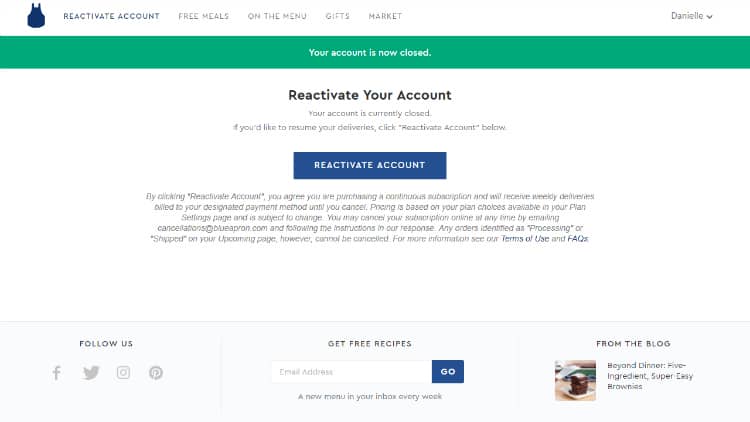 Reactivating an old Blue Apron account.