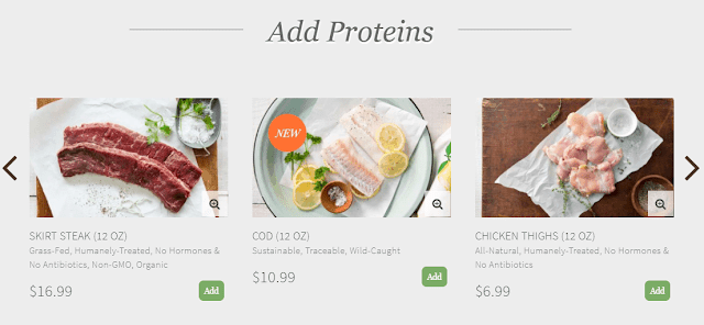 Protein add-ons available to fill a Terra's Kitchen box.