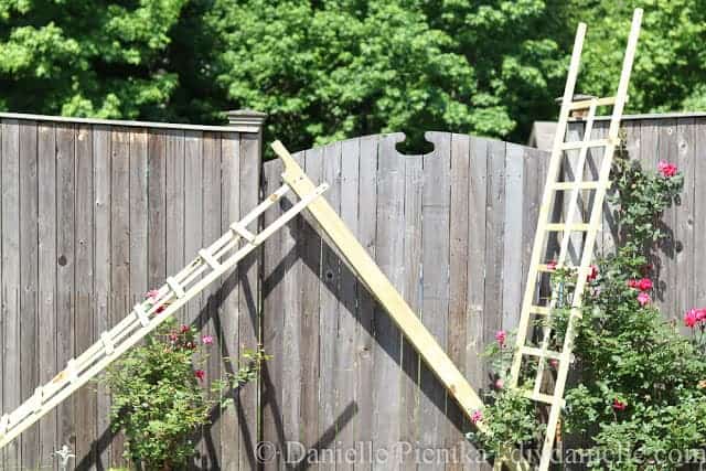 DIY Wooden Arbor being assembled.