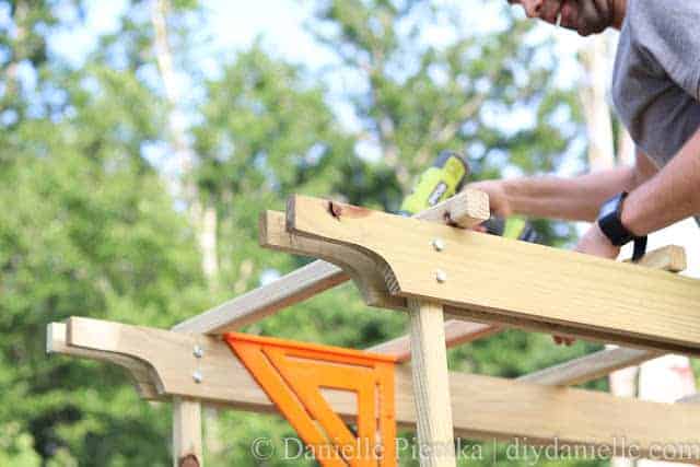 Cross pieces on garden arbor.